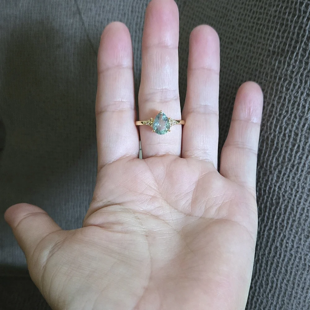 Shivam Green💚 Flourite Teardrop💧 with White Topaz Ring💍 - NWT - Picture 14 of 16